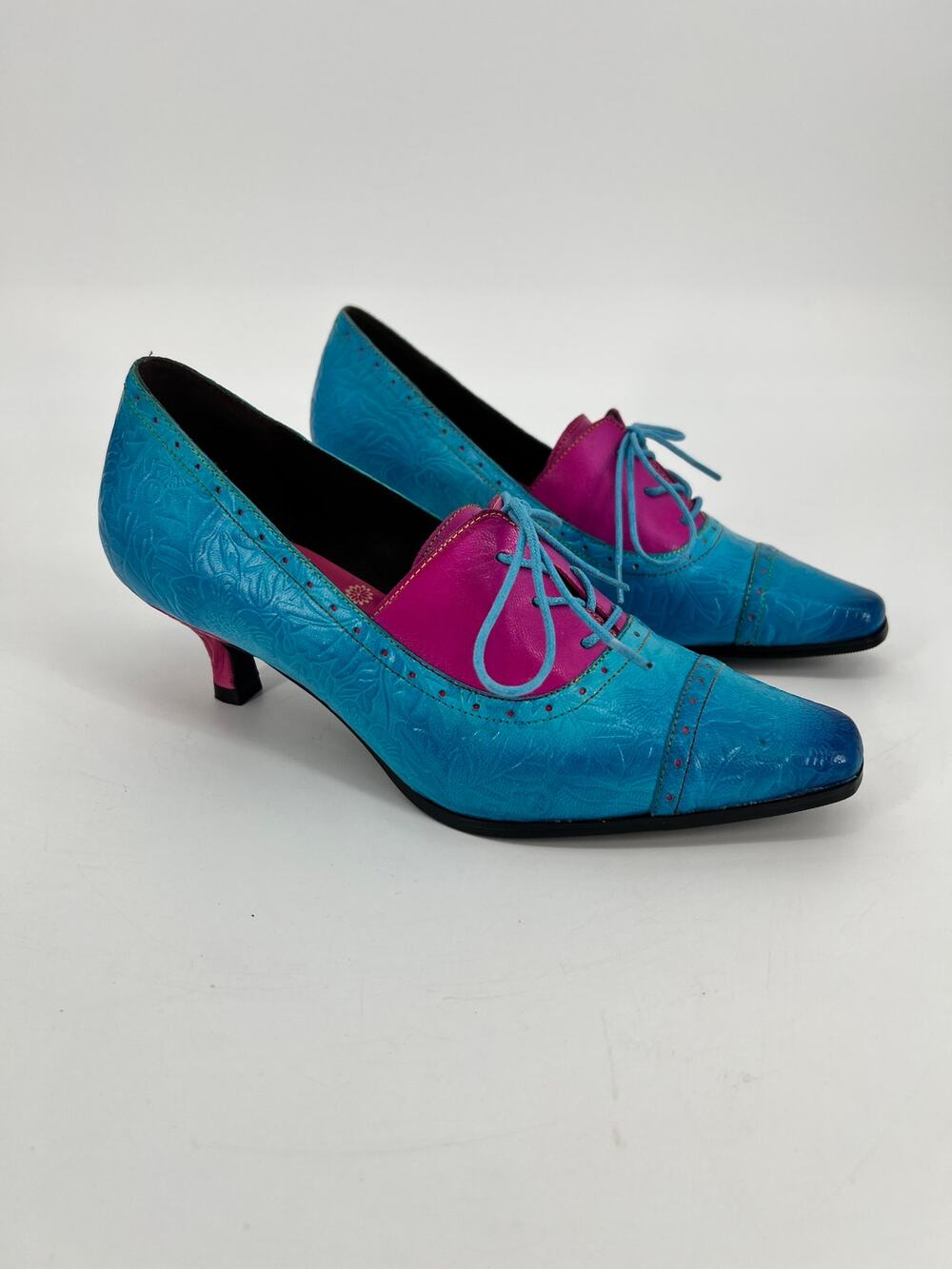 Smaibulun Soffia Kitten Heel Oxford Shoe Womens EU 39 US 8-8.5 Turquoise Leather